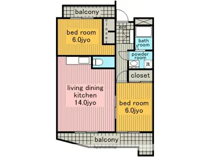 プレザント杁ヶ池(2LDK/2階)の間取り写真