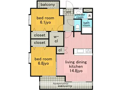ホワイトホフマン(2LDK/4階)の間取り写真