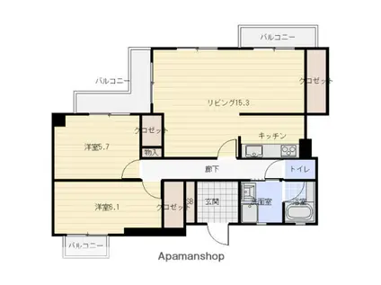 パークノヴァ藤ヶ丘南(2LDK/2階)の間取り写真
