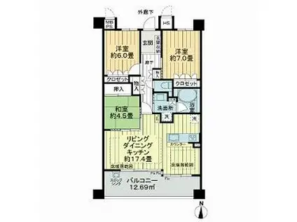 ライオンズ東山レジデンス(3LDK/5階)の間取り写真