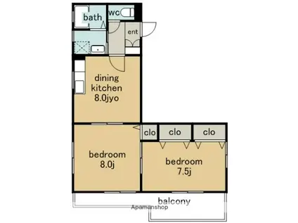 フォ・アール(2DK/2階)の間取り写真