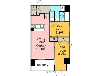 スリーアイランドタワー星ヶ丘(2LDK/13階)の間取り写真