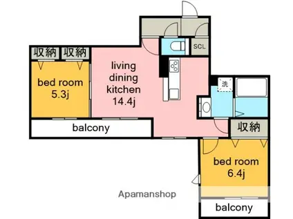 モーメン ベルク(2LDK/2階)の間取り写真