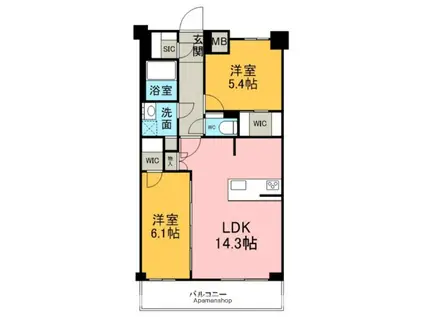 S-RESIDENCE上社AUREATE(2LDK/6階)の間取り写真