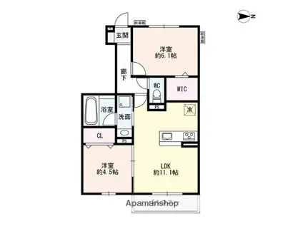 ソレイユ鴻の巣(2LDK/1階)の間取り写真