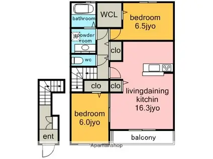 カーム ムサシ A棟(2LDK/2階)の間取り写真