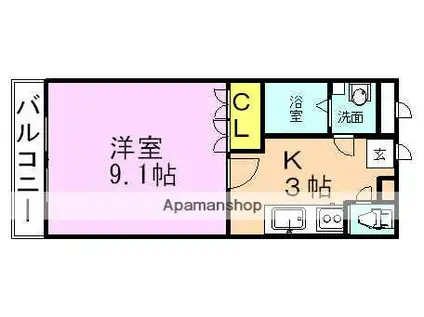 ハピネス槙(1K/1階)の間取り写真