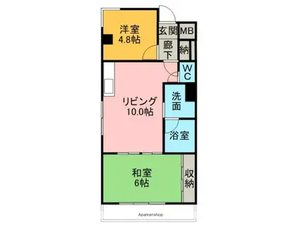 第二大徳マンション(2LDK/4階)の間取り写真