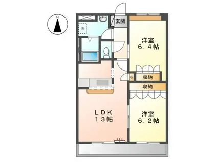 ベル・グラースⅠ(2LDK/2階)の間取り写真