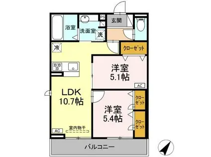 GRAND D-ROOM豊田市若林西町(2LDK/2階)の間取り写真