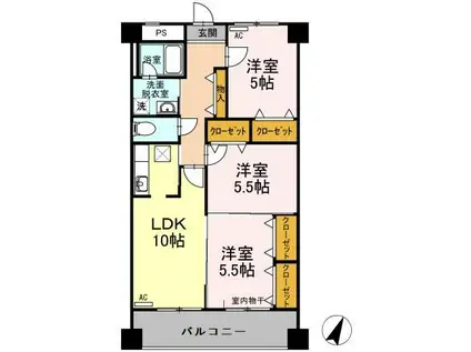 イースト ONE(3LDK/2階)の間取り写真