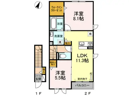 草々庭ハウス A棟(2LDK/2階)の間取り写真