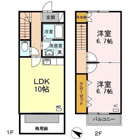 カトゥレーヴ(2LDK/1階)の間取り写真