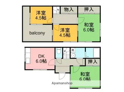 名鉄名古屋本線 東岡崎駅 徒歩21分 2階建 築37年(4DK)の間取り写真