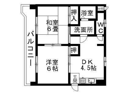 グリーンハイツ東山(2DK/2階)の間取り写真
