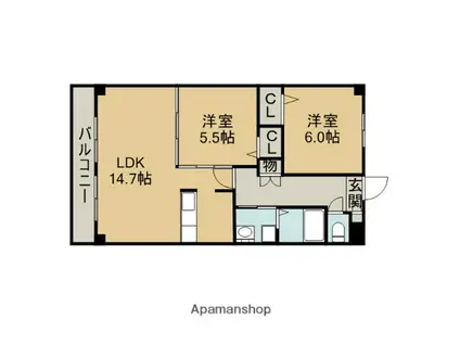 CRECER サウス(2LDK/3階)の間取り写真