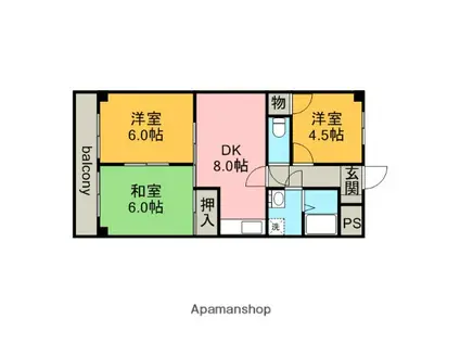 フラワー松本Ⅲ(3DK/4階)の間取り写真