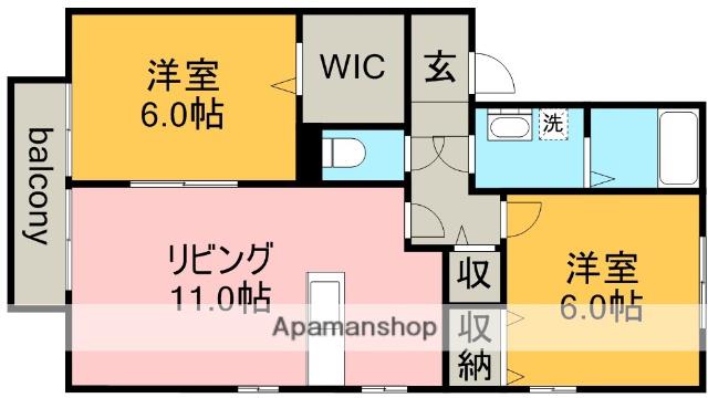 サンルガール小林(2LDK/2階)の間取り写真