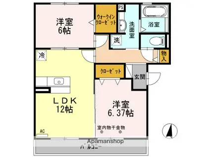 サザンクロスA(2LDK/3階)の間取り写真