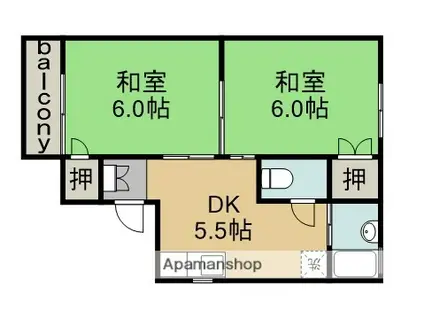 ファミール菅大臣(2K/1階)の間取り写真