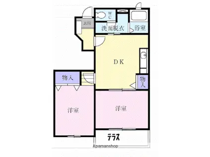 バ-シア堀ノ内Ⅱ(2DK/1階)の間取り写真