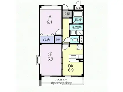ファインヒル吉根A(2DK/1階)の間取り写真