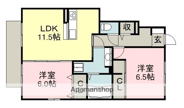 グランチェスタ B棟(2LDK/1階)の間取り写真