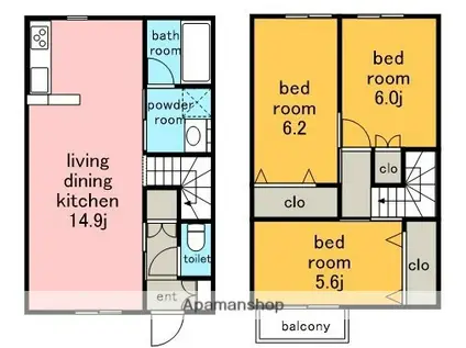 OAK APT(3LDK/1階)の間取り写真