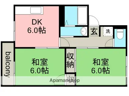 ニュータウンビュー(2DK/2階)の間取り写真