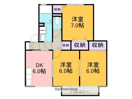 セジュール睦A棟(3DK/1階)の間取り写真