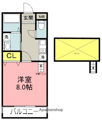 グリーンヴィレッジ上川田B棟(1K/1階)の間取り写真