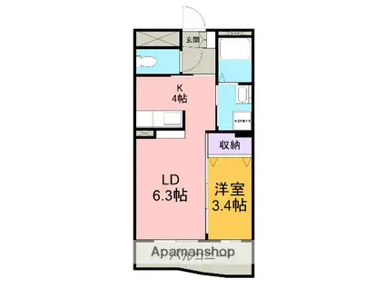 ラ・ペジブル(1LDK/3階)の間取り写真