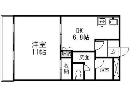 ハイツ岡西Ⅱ(1DK/1階)の間取り写真