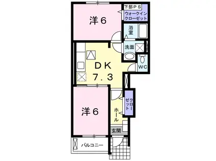 イリスA(2DK/1階)の間取り写真