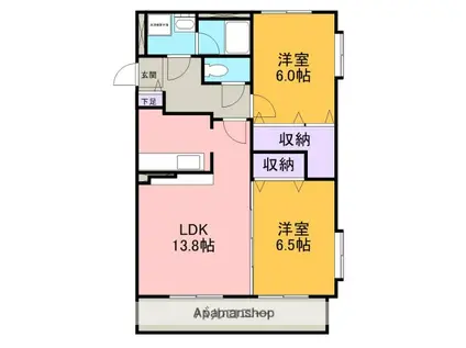 カテドラール柱曙(2LDK/2階)の間取り写真