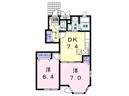 ノースヒルあいみ(2DK/1階)の間取り写真