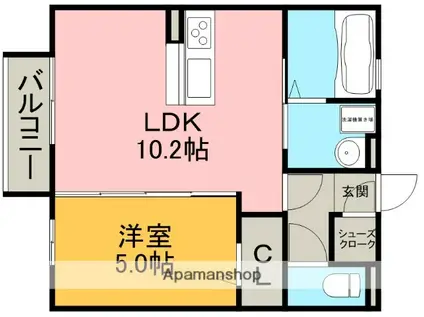 ノア・ルーナⅢ(1LDK/1階)の間取り写真