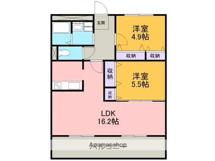 グリュックHIRATA(2LDK/2階)の間取り写真