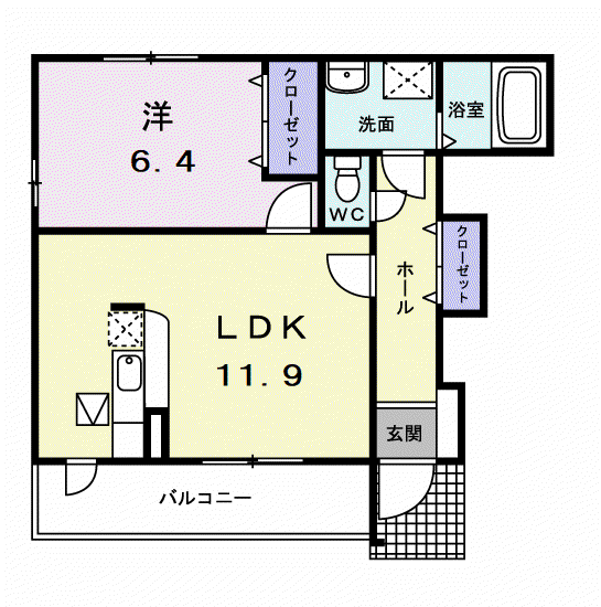 フェイバーA(1LDK/1階)の間取り写真