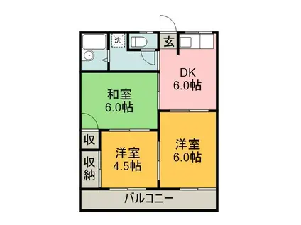 ファミールミヤコ(3DK/1階)の間取り写真