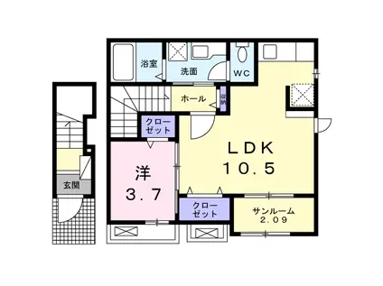 ロジュマン堀之内(1LDK/2階)の間取り写真