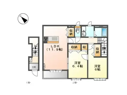 キャトルセゾン(2LDK/2階)の間取り写真