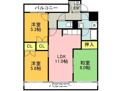 エスペランス池浦B棟(3LDK/4階)の間取り写真