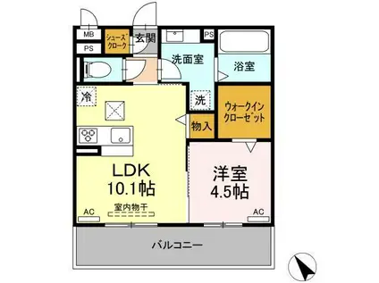 D-スクエア鴨田(1LDK/1階)の間取り写真