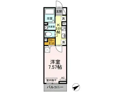 ウッドイン舳越(1K/1階)の間取り写真