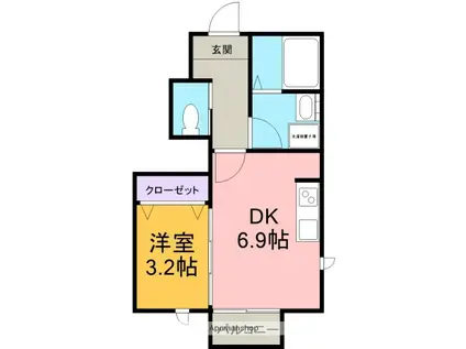 アウロリア(1DK/1階)の間取り写真