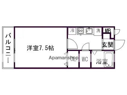 アンプルールリーブルキニーネSUN(1K/2階)の間取り写真
