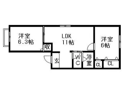 アメニティ88(2LDK/2階)の間取り写真