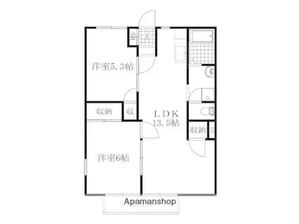 エレガントハイツ萬(2LDK/2階)の間取り写真