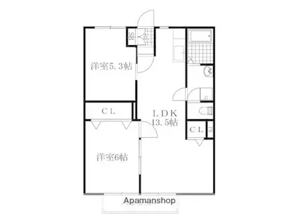 エレガントハイツ萬(2LDK/2階)の間取り写真